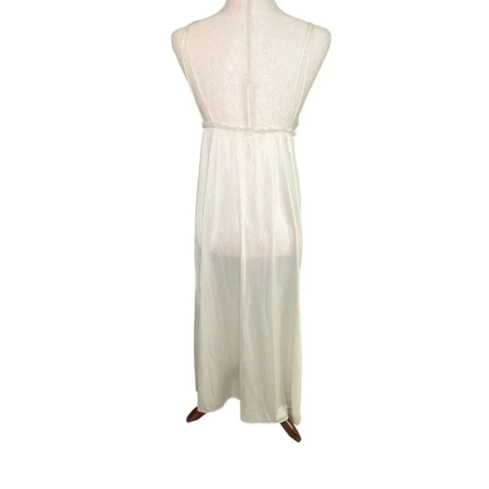 Vtg Long Nightgown Nylon Lingerie Feminine Sissy Lolita Flower Embroidered Small - Picture 5 of 16